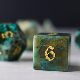 Gemstone Azurite Hand Carved DND Dice Set - Bards & Cards
