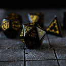 Gemstone Black Dragon Shield Night Obsidian DND Dice Set - Bards & Cards