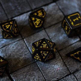 Gemstone Black Dragon Shield Night Obsidian DND Dice Set - Bards & Cards