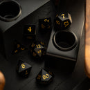 Gemstone Black Night Obsidian Hand Carved DND Dice Set - Bards & Cards
