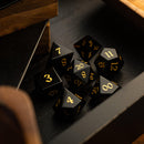 Gemstone Black Night Obsidian Hand Carved DND Dice Set - Bards & Cards