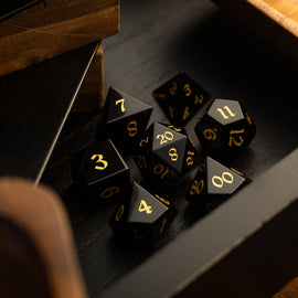 Gemstone Black Night Obsidian Hand Carved DND Dice Set - Bards & Cards