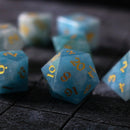 Gemstone Blue Aquamarine Stone Hand Carved DND Dice Set - Bards & Cards