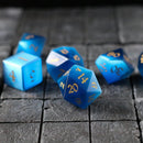 Gemstone Dark Blue Cats Eye Stone Hand Carved DND Dice Set - Bards & Cards