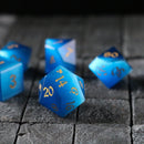 Gemstone Dark Blue Cats Eye Stone Hand Carved DND Dice Set - Bards & Cards