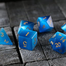 Gemstone Dark Blue Cats Eye Stone Hand Carved DND Dice Set - Bards & Cards