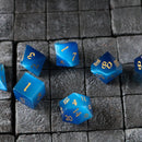 Gemstone Dark Blue Cats Eye Stone Hand Carved DND Dice Set - Bards & Cards