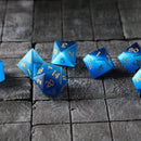 Gemstone Dark Blue Cats Eye Stone Hand Carved DND Dice Set - Bards & Cards