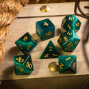 Gemstone Dark Green Cats Eye Stone Hand Carved DND Dice Set - Bards & Cards