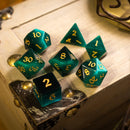 Gemstone Dark Green Cats Eye Stone Hand Carved DND Dice Set - Bards & Cards