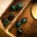 Gemstone Dark Green Cats Eye Stone Hand Carved DND Dice Set - Bards & Cards