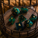 Gemstone Dark Green Cats Eye Stone Hand Carved DND Dice Set - Bards & Cards