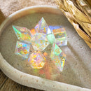 Gemstone Dichroic Glass Elven Cut DND Dice Set - Bards & Cards