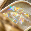 Gemstone Dichroic Glass Elven Cut DND Dice Set - Bards & Cards