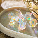 Gemstone Dichroic Glass Elven Cut DND Dice Set - Bards & Cards