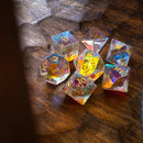 Gemstone Dichroic Glass Hand Carved DND Dice Set - Bards & Cards