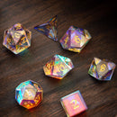 Gemstone Dichroic Glass Hand Carved DND Dice Set - Bards & Cards