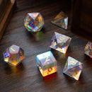 Gemstone Dichroic Glass Hand Carved DND Dice Set - Bards & Cards