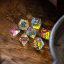 Gemstone Dichroic Glass Hand Carved DND Dice Set - Bards & Cards