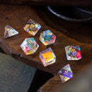 Gemstone Dichroic Glass Hand Carved DND Dice Set - Bards & Cards