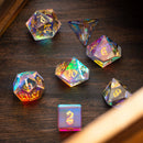 Gemstone Dichroic Glass Hand Carved DND Dice Set - Bards & Cards