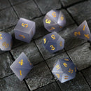Gemstone Gray Cats Eye Stone DND Dice Set - Bards & Cards