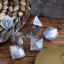 Gemstone Gray Cats Eye Stone DND Dice Set - Bards & Cards