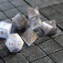 Gemstone Gray Cats Eye Stone DND Dice Set - Bards & Cards