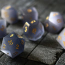 Gemstone Gray Cats Eye Stone DND Dice Set - Bards & Cards