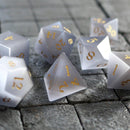 Gemstone Gray Cats Eye Stone DND Dice Set - Bards & Cards