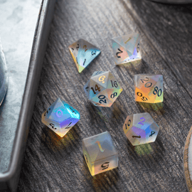 Gemstone (Inked) Raised Dichroic Glass DND Dice Set - Bards & Cards