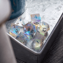 Gemstone (Inked) Raised Dichroic Glass DND Dice Set - Bards & Cards