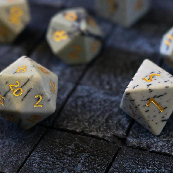 Gemstone Jasper Hand Carved (And Box) DND Dice Set - Bards & Cards