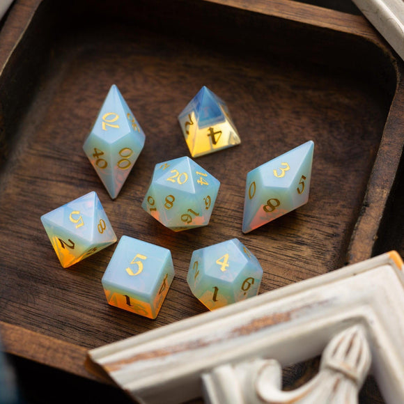 Gemstone Opalite Elven Cut DND Dice Set - Bards & Cards