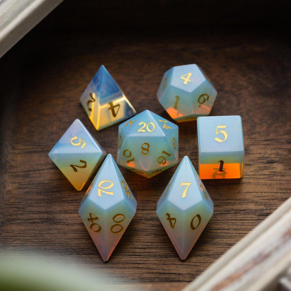 Gemstone Opalite Elven Cut DND Dice Set - Bards & Cards
