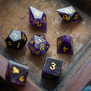 Gemstone Purple Amethyst Elven Cut DND Dice Set - Bards & Cards