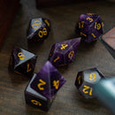 Gemstone Purple Amethyst Elven Cut DND Dice Set - Bards & Cards