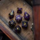 Gemstone Purple Amethyst Elven Cut DND Dice Set - Bards & Cards