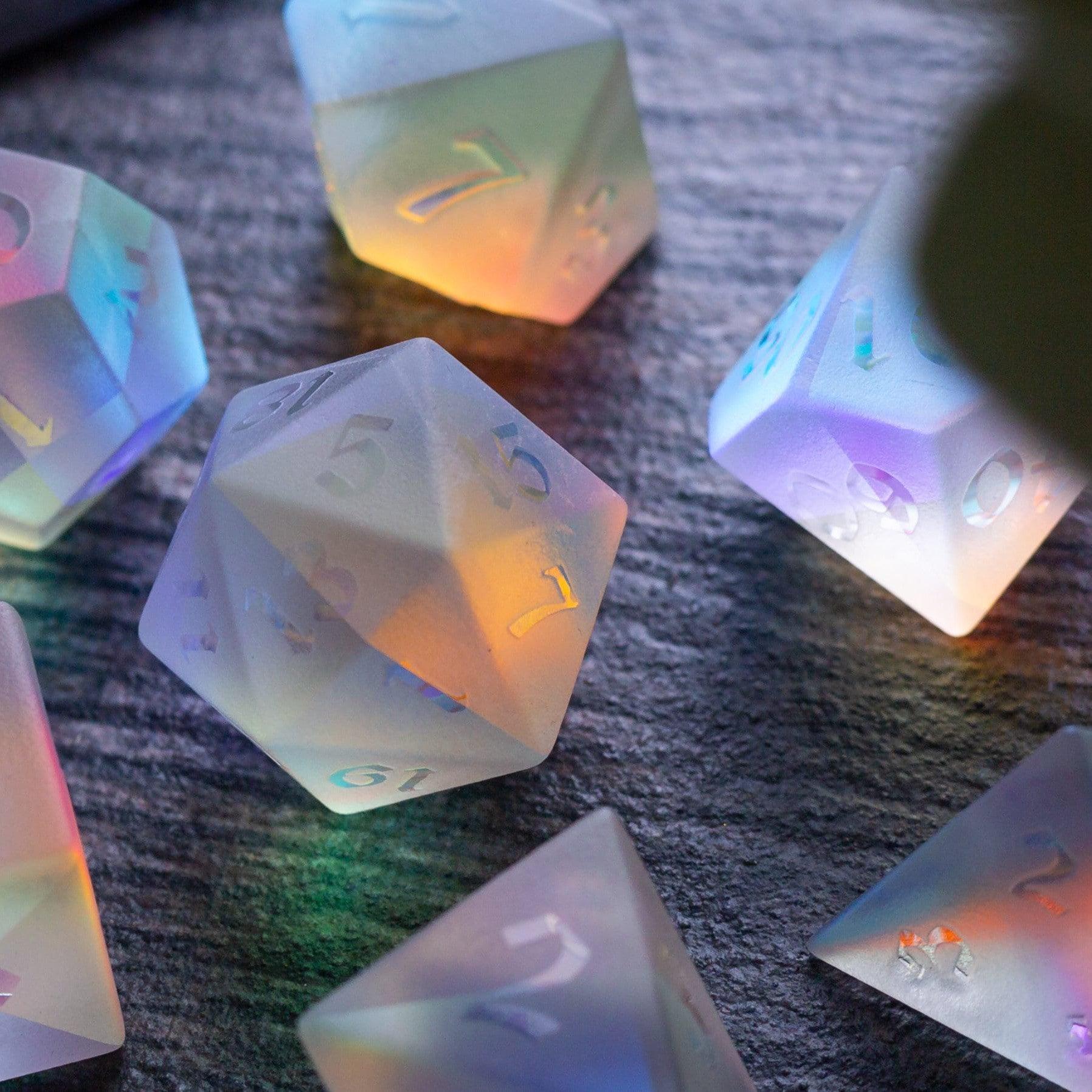 Gemstone Raised Dichroic Glass DND Dice Set - 0