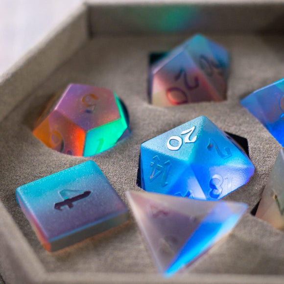 Gemstone Raised Dichroic Glass DND Dice Set - Bards & Cards