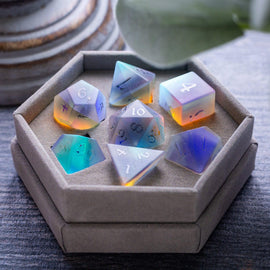 Gemstone Raised Dichroic Glass DND Dice Set - Bards & Cards