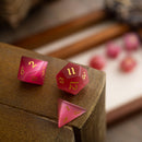 Gemstone Rose Red Cats Eye Stone Hand Carved DND Dice Set - Bards & Cards