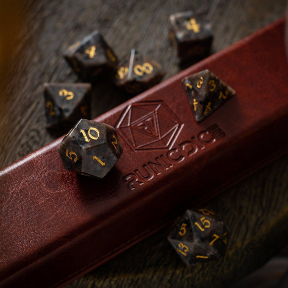 Gemstone Yooperlite Hand Carved DND Dice Set - Bards & Cards