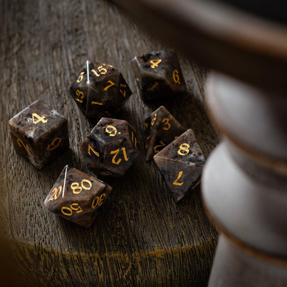 Gemstone Yooperlite Hand Carved DND Dice Set - Bards & Cards
