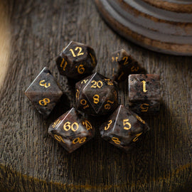 Gemstone Yooperlite Hand Carved DND Dice Set - Bards & Cards