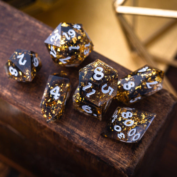Gold Handmade Resin DND Dice Set - Bards & Cards
