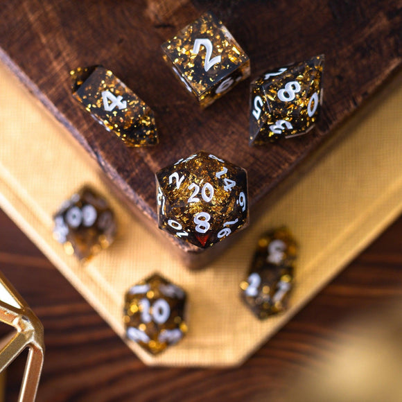 Gold Handmade Resin DND Dice Set - Bards & Cards