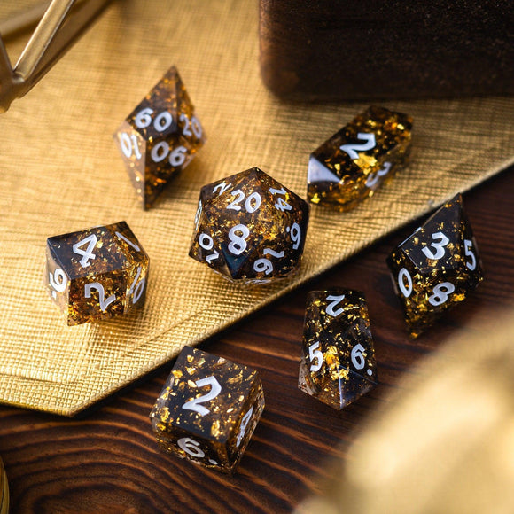 Gold Handmade Resin DND Dice Set - Bards & Cards