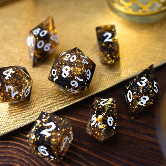 Gold Handmade Resin DND Dice Set - Bards & Cards