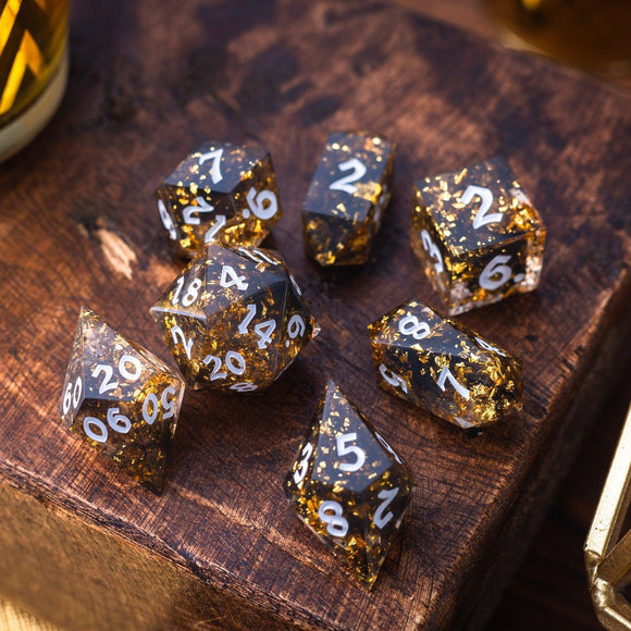 Gold Handmade Resin DND Dice Set - Bards & Cards